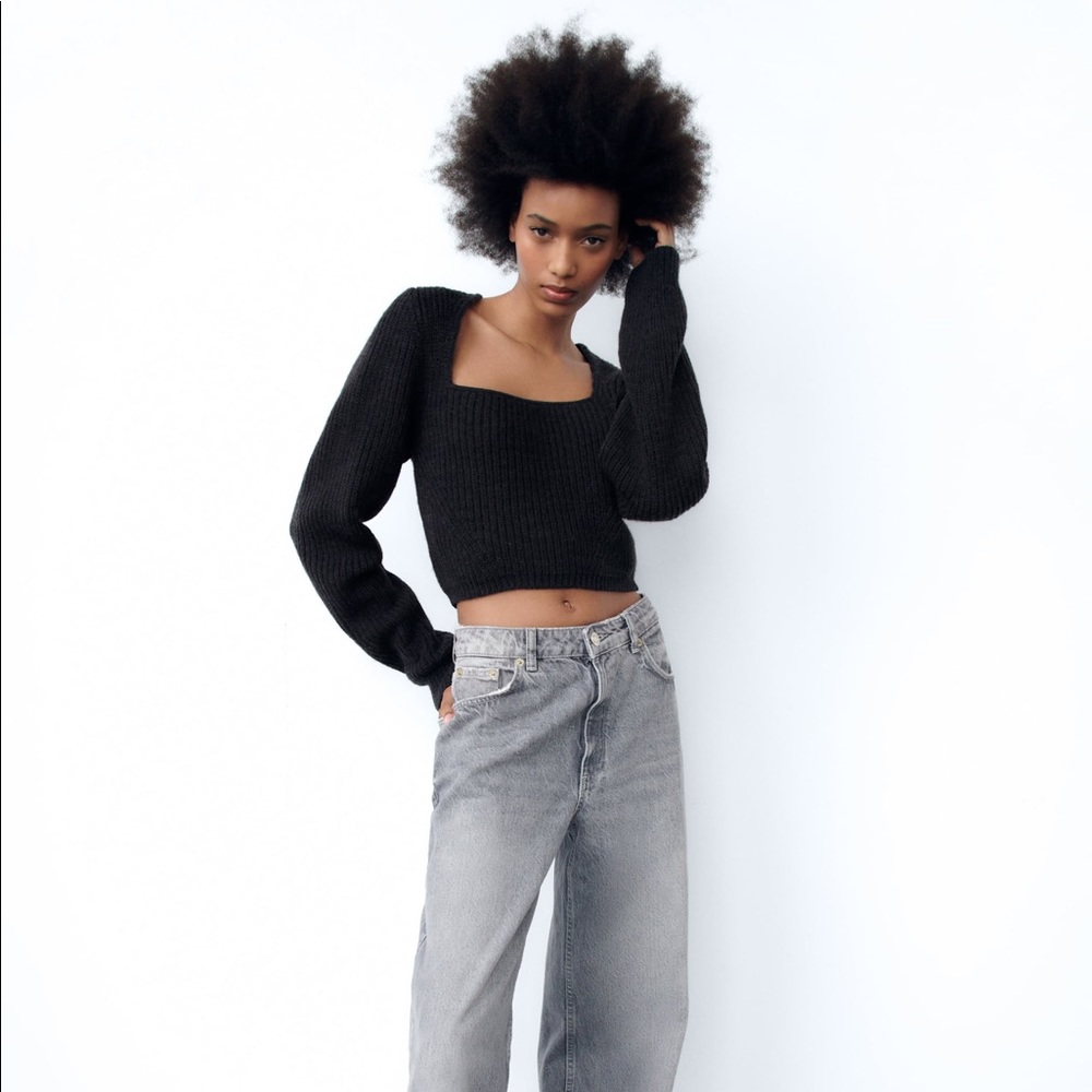 Grey - Black Cropped Zara Sweater in M